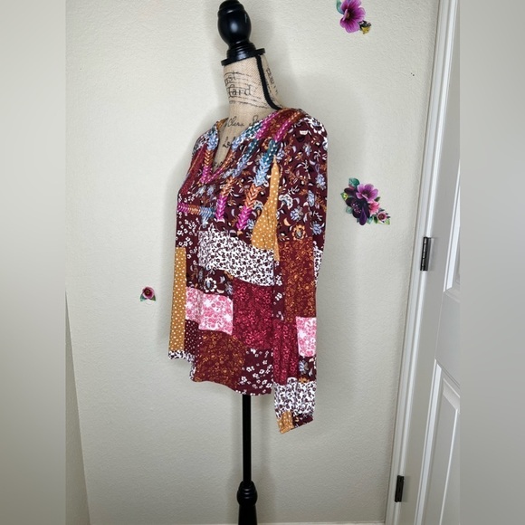 Savanna Jane Multicolor Patchwork Design Embroidered Blouse Size Small - Picture 8 of 12